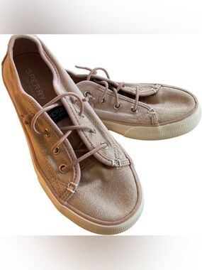 Sperry Top-Siders Kids Sz 12 Seacoast Pink Shimmer Canvas Boat Shoes Slip on